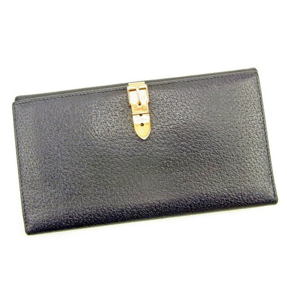 Gucci Wallet Purse Long Wallet Black Gold Woman unisex Authentic Used T967 - Picture 1 of 6